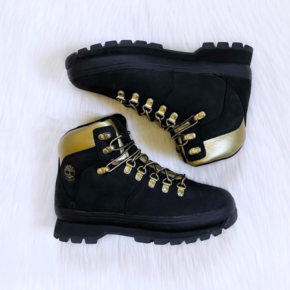 Timberland Women’s Euro Hiker Waterproof Black And Gold Boots - Picture 6 of 7